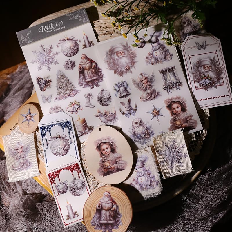 Cataireen Rub On Transfers Stickers 2 Sheets For Crafts Cloth Glass Acrylic Wood Furniture Small Vintage Junk Journal Supplies Scrapbooking Items Christmas Thanksgiving (Silvery Christmas) - Image 4